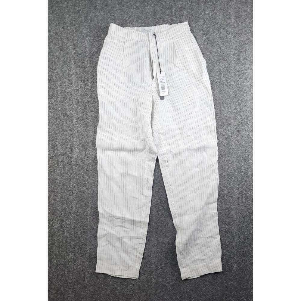 Michael Stars Flynn Single Pleat Trouser Women XS White Pinstripe Linen WNS91